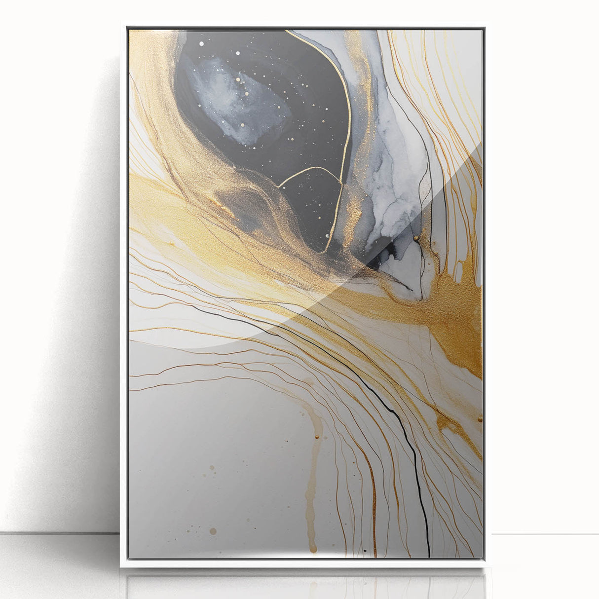Framed wall art featuring abstract strokes in vibrant colors, set against a white background, ideal for modern home decor, adding a contemporary touch to any room.
