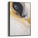 Framed wall art featuring an abstract design with black and white strokes, showcasing modern decor perfect for contemporary living spaces. The canvas is elegantly displayed in a sleek frame, emphasizing its artistic appeal and versatility in home interior design.