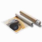 Abstract wall art print featuring vibrant strokes in shades of blue, orange, and yellow, showcasing modern design elements. Ideal for contemporary home decor.