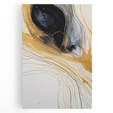 Abstract strokes wall art on stretched canvas showcasing vibrant blue, orange, and yellow hues, ideal for modern home decor and enhancing artistic spaces.