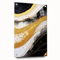 Abstract wall art print featuring dynamic strokes in vibrant colors, displayed from the side with acrylic glass and pins, enhancing modern decor aesthetics.