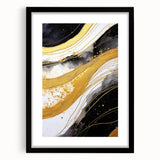 Abstract wall art featuring bold, colorful strokes in a black frame with a white mat, ideal for modern home decor. This piece adds a vibrant touch to any room.