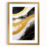 Abstract wall art print featuring colorful strokes in gold and blue, elegantly framed with a mat, perfect for modern home decor. Ideal for adding a touch of sophistication to living spaces.