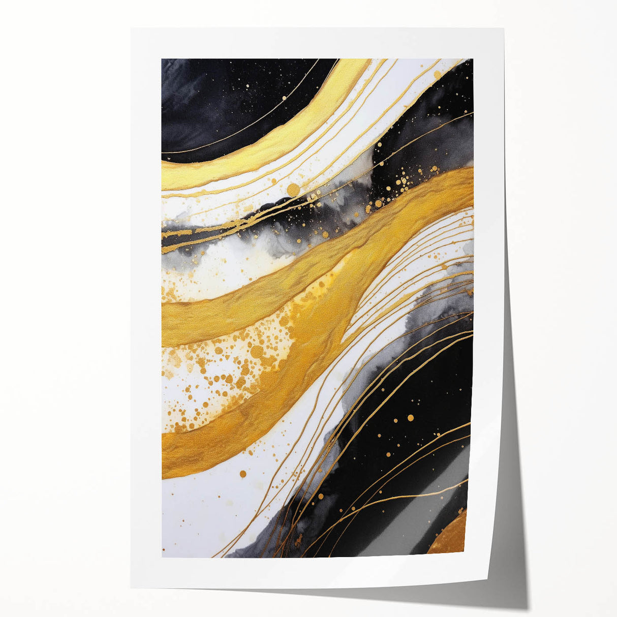 Abstract wall art print showcasing vibrant strokes in blue, orange, and yellow hues, rolled and ready for framing, perfect for modern home decor.
