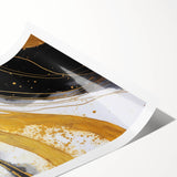 Abstract wall art print showcasing vibrant strokes in shades of blue, orange, and yellow, designed to add a modern touch to home decor, presented rolled for easy framing.