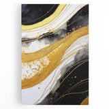 Abstract wall art featuring vibrant strokes in shades of blue, orange, and yellow, printed on stretched canvas, ideal for modern home decor.