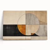 Abstract wall art with vibrant strokes in shades of blue, pink, and gold, displayed on a stretched canvas, leaning against a textured white wall, adding a modern touch to interior decor.