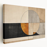 Abstract strokes design on stretched canvas wall art in vibrant hues of blue, orange, and yellow, showcasing a modern artistic flair ideal for contemporary home decor.