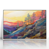 Framed abstract wall art featuring dynamic strokes in shades of blue, green, and gold, perfect for modern home decor. Ideal for adding a stylish touch to living spaces.