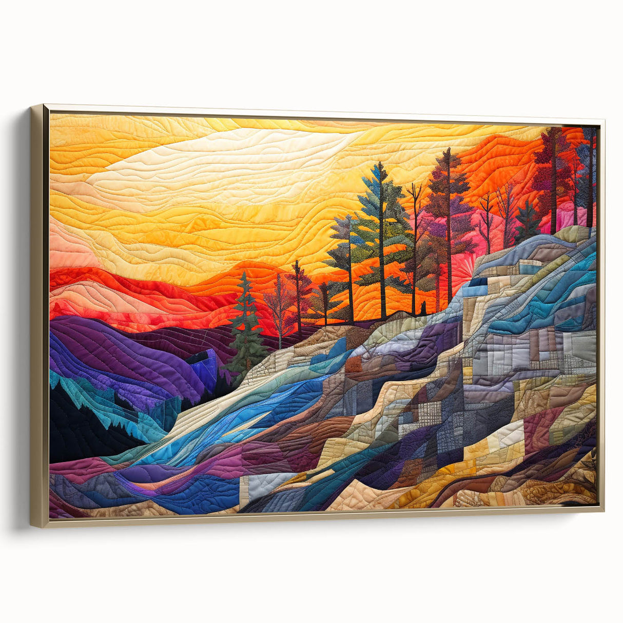 Framed abstract wall art featuring dynamic gold strokes on a textured canvas, displayed from the side to showcase its elegant design and modern aesthetic.