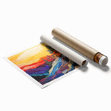Abstract strokes wall art print showcasing vibrant colors and dynamic patterns, rolled and ready for display, perfect for modern home decor and art enthusiasts.