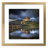 Elegant gold-framed landscape artwork featuring a majestic castle surrounded by lush greenery, designed to enhance any home decor with its classic charm.