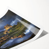 Beautiful rolled canvas print depicting a serene landscape with a majestic castle against a vibrant sunset, packaged securely in a sturdy cardboard tube for easy transport. Perfect for home decor enthusiasts seeking to add a touch of elegance and tranquility to their living space.