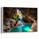 Framed canvas artwork showcasing a stunning cave landscape with rich earthy tones and intricate details, perfect for enhancing home decor with natural beauty.