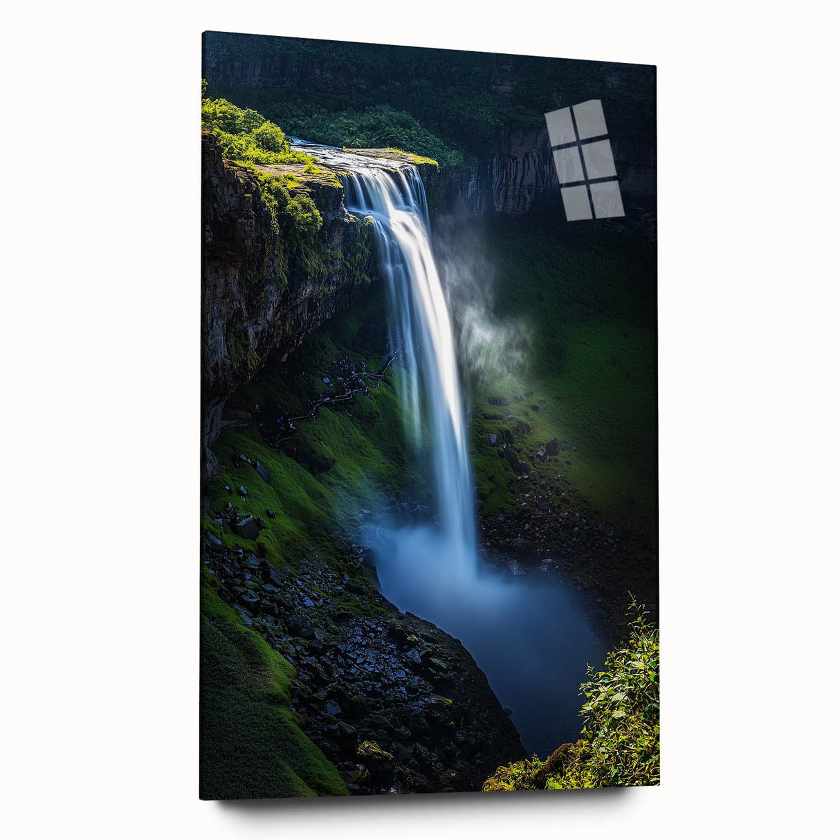 Acrylic landscape artwork depicting dramatic cliffs in vibrant colors, viewed from the side without pins, perfect for modern home decor and art enthusiasts.