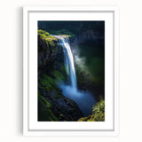 Framed landscape artwork showcasing dramatic cliffs under a vibrant sunset, with a white mat for added elegance, perfect for home decor or office spaces.