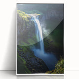 Framed acrylic artwork showcasing a stunning landscape of cliffs, featuring vibrant colors and intricate details, perfect for modern home decor.