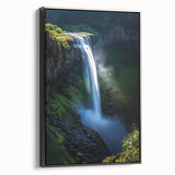 Framed canvas artwork of rugged cliffs with a black frame, showcasing a dramatic landscape scene that evokes a sense of adventure and nature's beauty. This piece is perfect for enhancing modern home decor or office spaces.