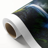 Vibrant rolled canvas art depicting dramatic cliffs against a sunset sky, showcasing rich colors and intricate details, perfect for enhancing modern decor.