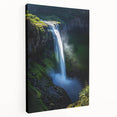 Stretched canvas artwork depicting a dramatic side view of rocky cliffs against a vivid blue sky, ideal for adding a touch of nature-inspired elegance to any space.