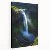 Stretched canvas artwork depicting a dramatic side view of rocky cliffs against a vivid blue sky, ideal for adding a touch of nature-inspired elegance to any space.