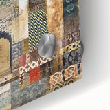 Close-up of abstract architecture wall art on acrylic glass, showcasing vibrant colors and intricate geometric patterns, perfect for modern home decor.