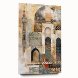 Abstract architecture wall art displayed in a sleek acrylic frame, showcasing geometric shapes and vibrant colors, perfect for modern home decor.