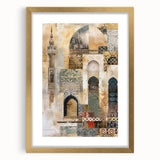 Abstract architectural wall art framed in gold, showcasing sleek lines and geometric patterns. Perfect for modern home decor, adding elegance and sophistication.