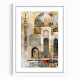 Abstract architectural wall art framed in white with a mat, showcasing a modern design that complements contemporary interiors, ideal for home decor.