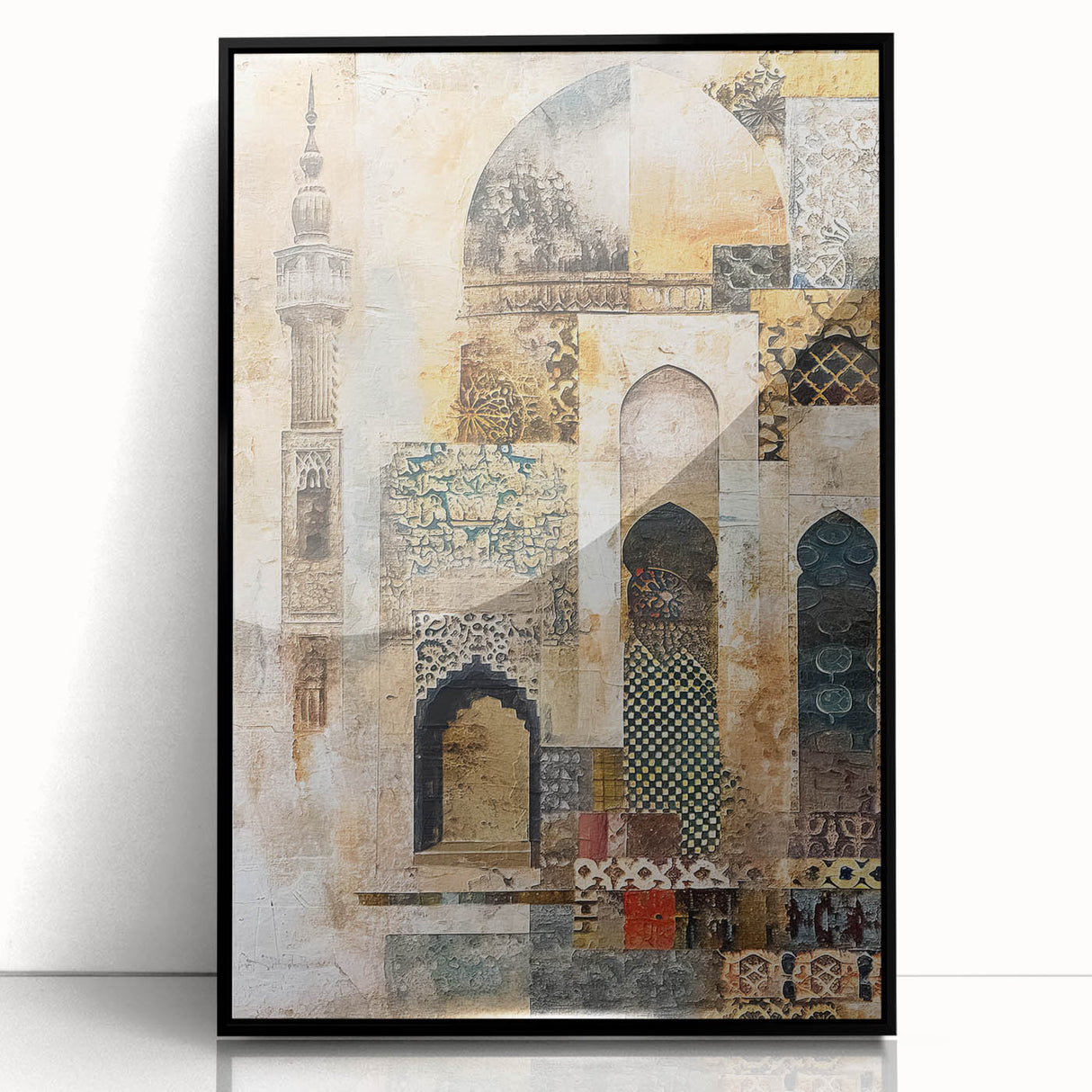 Framed abstract architecture wall art featuring a sleek black design, showcasing geometric shapes and lines, perfect for modern home decor.