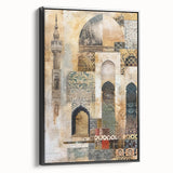 Framed abstract architecture wall art in black, showcasing geometric shapes and lines, set against a sleek surface for modern home decor. Perfect for adding a contemporary touch to any room.