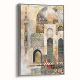 Framed abstract architecture wall art showcasing a silver color palette, highlighting geometric patterns and modern design elements, perfect for contemporary decor.