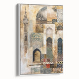 Abstract architectural wall art featuring a modern design in a white frame, showcasing geometric shapes and lines, perfect for contemporary home decor.