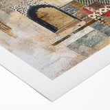 Abstract architecture wall art on rolled canvas showcasing vibrant geometric shapes in blue, yellow, and gray tones, ideal for modern home decor.