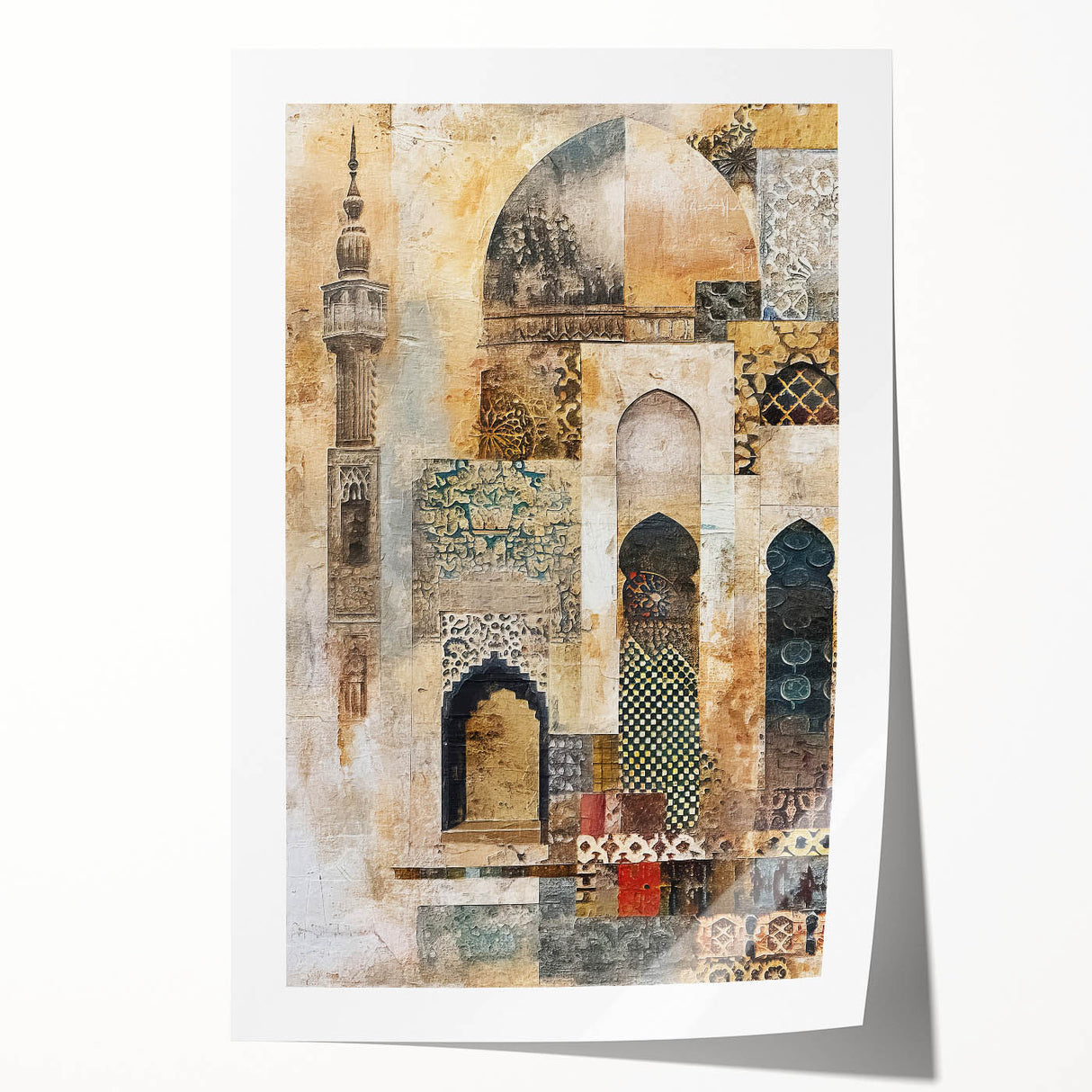 Abstract architecture wall art print showcasing bold geometric shapes and vibrant colors, rolled and ready for display, perfect for modern home decor.