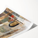 Abstract architectural wall art print showcasing geometric shapes in vibrant colors, rolled and ready for framing, ideal for modern home decor.