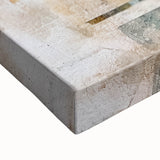 Close-up of a vibrant abstract architecture wall art design on stretched canvas, showcasing intricate geometric patterns and bold colors, perfect for modern decor.