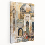 Stretched canvas art print showcasing a modern abstract architecture design in vibrant colors, framed for elegant display, ideal for contemporary home decor.