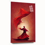 Abstract figurative wall art displayed in a sleek acrylic glass frame, showcasing vibrant colors and dynamic shapes, ideal for modern home decor.