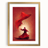 Abstract figurative wall art framed in gold, featuring a modern design with vibrant colors and intricate shapes, perfect for contemporary home decor.