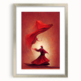 Abstract figurative wall art framed in silver with a mat, showcasing vibrant colors and dynamic shapes, perfect for modern home decor and artistic expression.