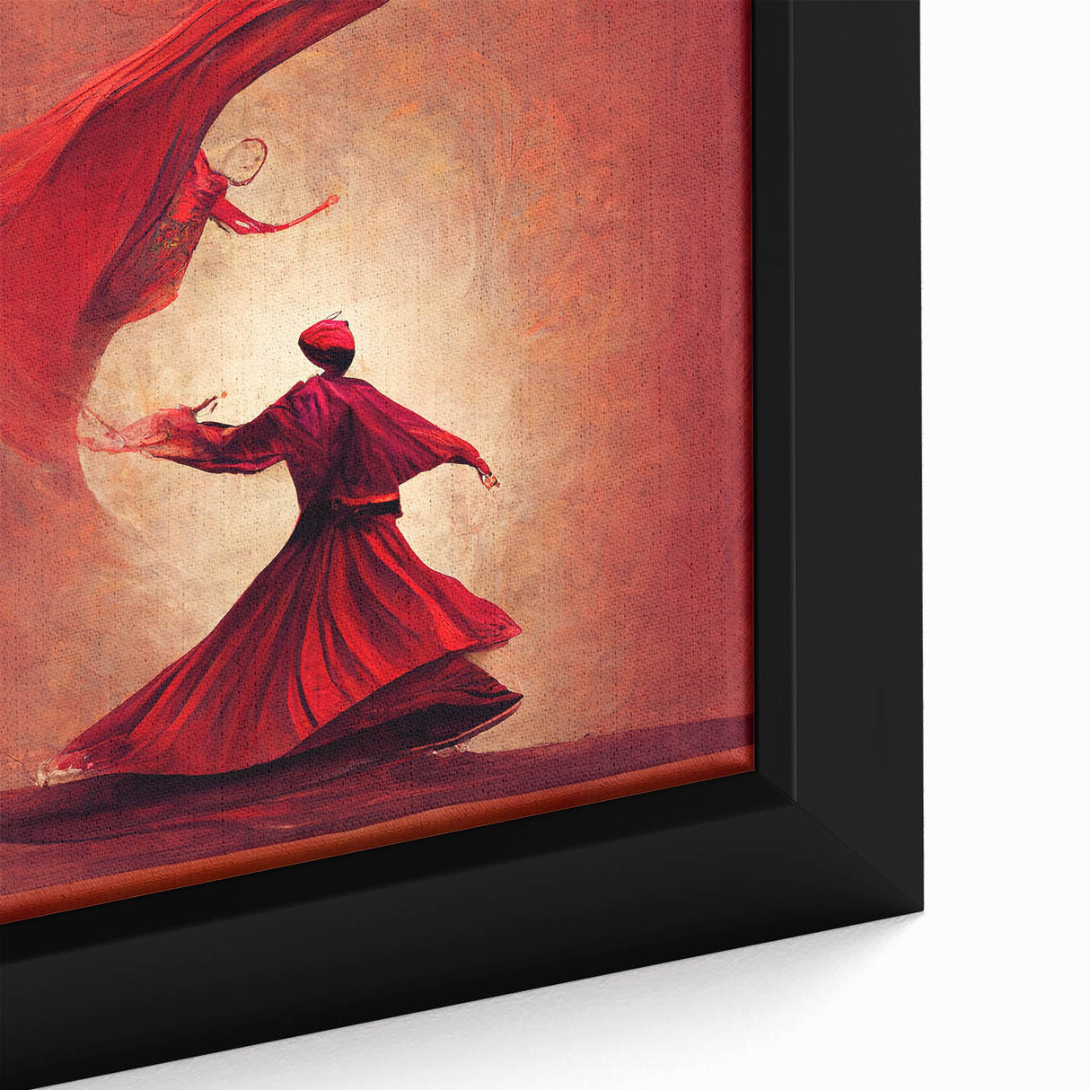 Close-up view of a framed abstract figurative wall art piece, showcasing vibrant colors and intricate textures, perfect for modern home decor.