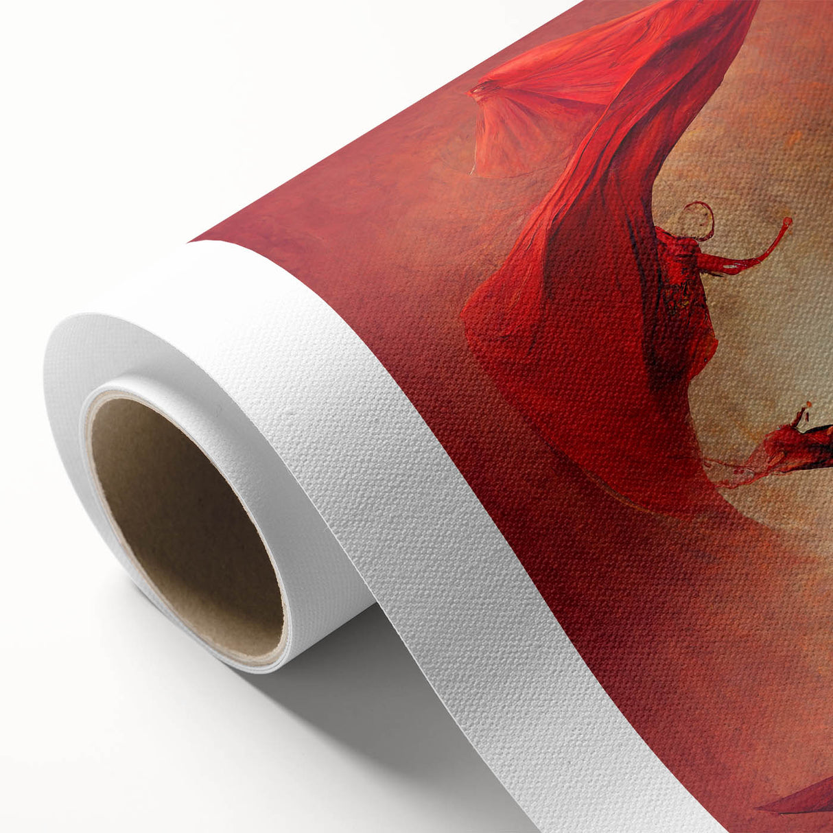 Abstract figurative wall art on rolled canvas showcasing vibrant colors and dynamic shapes, ideal for modern home decor. Packaged securely in a sturdy tube for safe delivery.