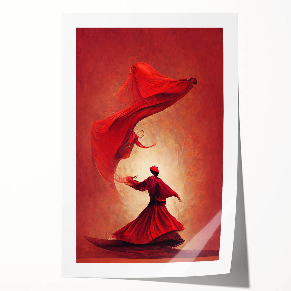 Abstract figurative wall art print showcasing vibrant colors and dynamic shapes, rolled and ready for display, perfect for modern home decor.