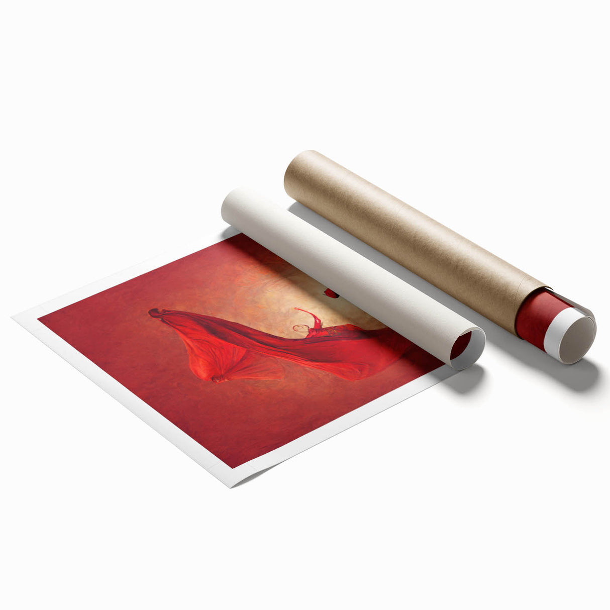 Abstract figurative wall art print showcasing vibrant colors and dynamic shapes, rolled and ready for display, emphasizing modern artistic expression and creativity.