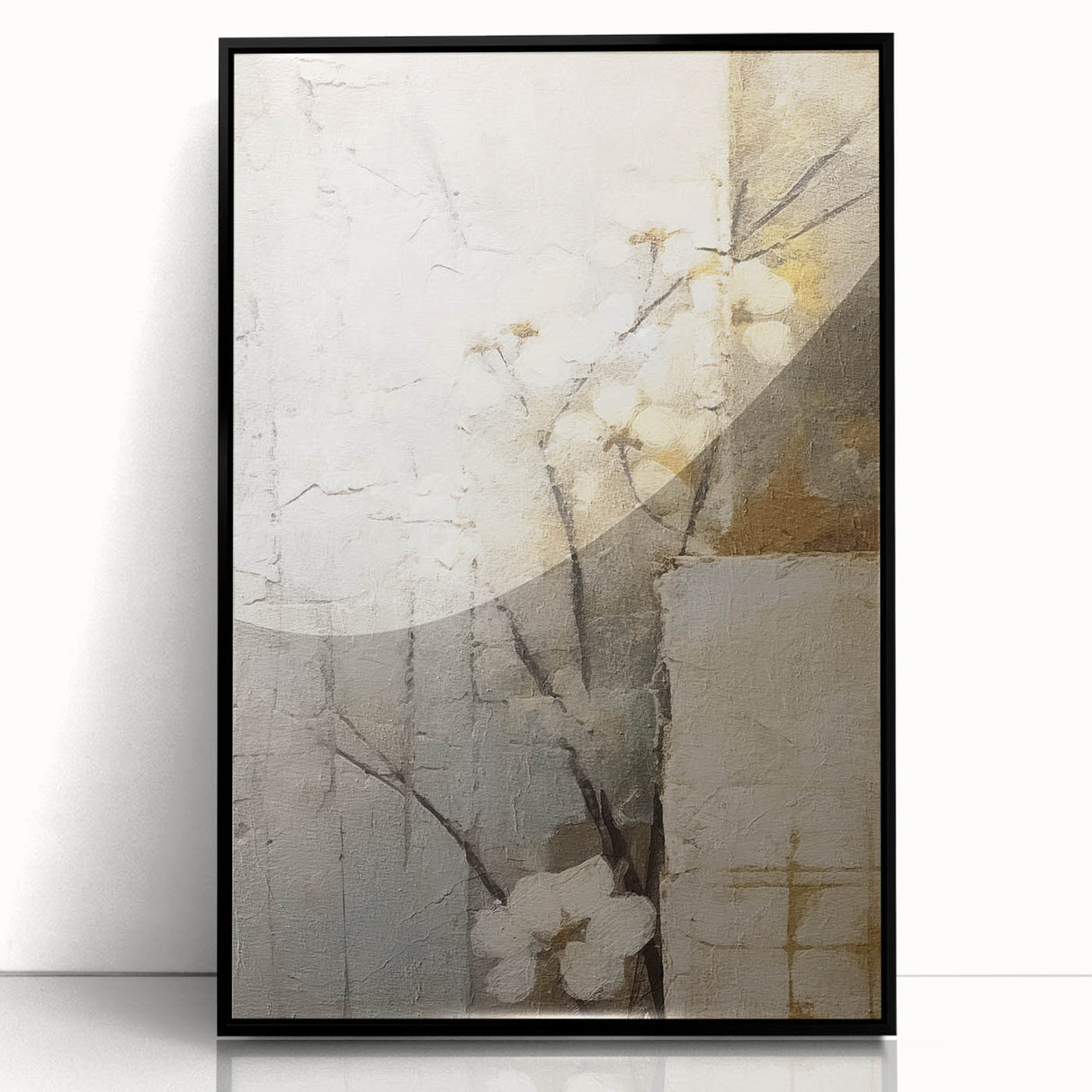 Framed abstract floral wall art featuring vibrant colors and intricate designs, displayed in a sleek black frame, perfect for modern home decor. Ideal for adding a touch of elegance to any room.