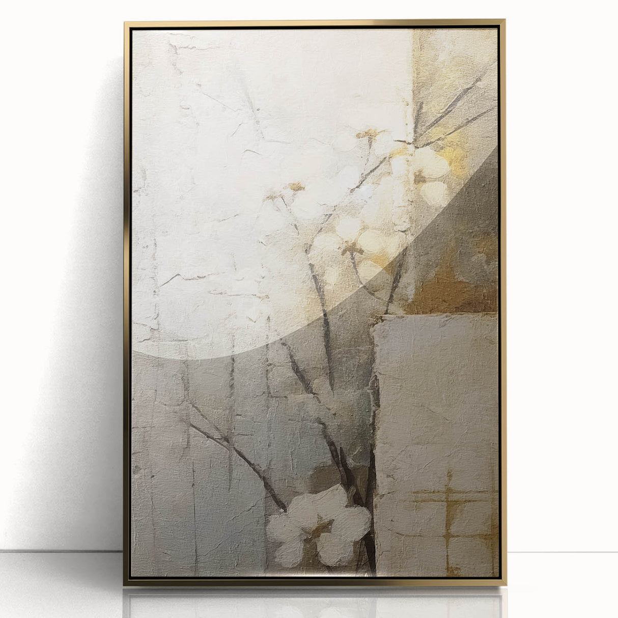 Framed wall art featuring abstract floral designs in vibrant colors with a sleek gold frame, ideal for modern home decor. Adds elegance to any room setting.