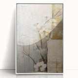 Framed wall art showcasing a vibrant abstract floral design in shades of pink and blue, set against a sleek white background, perfect for modern home decor.