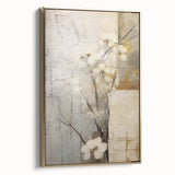 Framed abstract floral wall art on canvas with a gold border, showcasing vibrant colors and a modern design, perfect for enhancing home decor aesthetics.