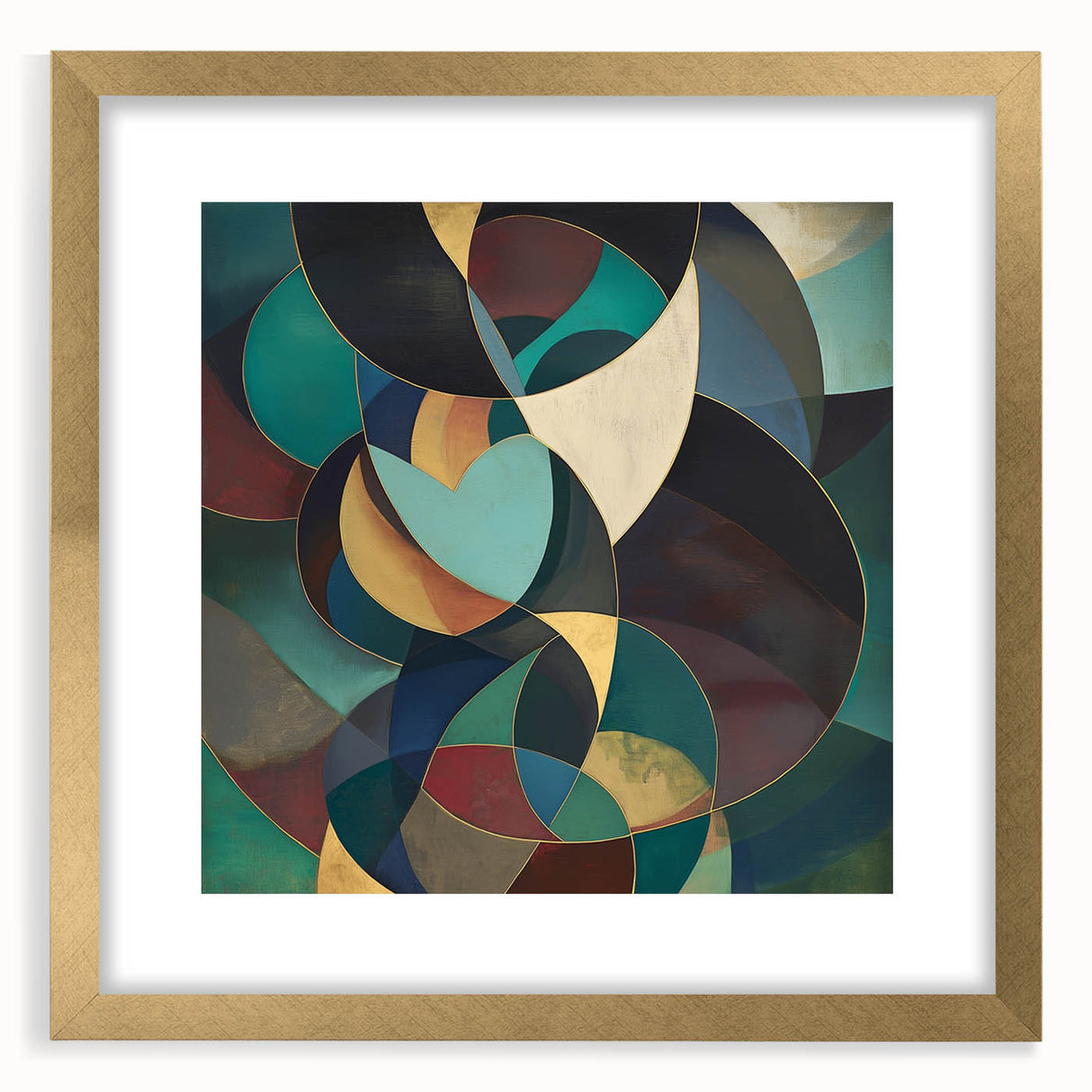 Abstract geometric frame with a matte gold finish, showcasing a modern design ideal for contemporary decor, set against a light background emphasizing its elegant style.
